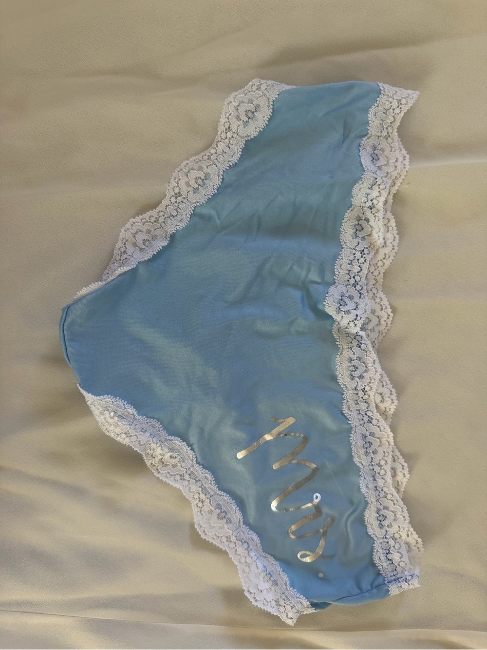 Light Blue Lace-Trim 'Mrs.' Panty bridal panties